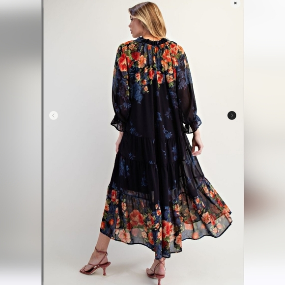New Easel Black Floral Print Long Sleeve Maxi Dress - Picture 5 of 6